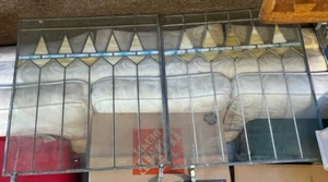 2 vintage Architectural Stain Glass Panes with hooks  28” X 24” - Picture 1 of 14