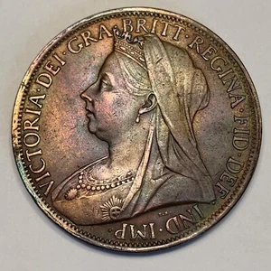 1901 Great Britain One Penny Coin - Picture 1 of 8