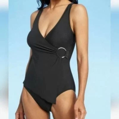 Traje de baño negro de una pieza con anillo verde aguamarina nuevo con etiquetas talla pequeña para mujer Foto 1 de 4