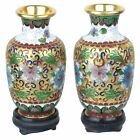 2 Chinese Cloisonne Floral Vases in Gold Multi-Color - 4"H New 