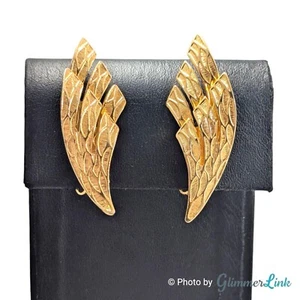 Vintage Coro Textured Wing Ear Climber Gold Tone Clip On Earrings - Picture 1 of 6