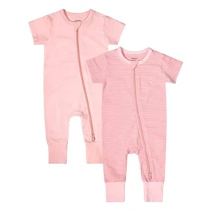 Baby Boys Girls 2-Pack Romper Jumpsuits Cotton 2 Way Zipper Short Sleeve Foot... - Picture 1 of 6