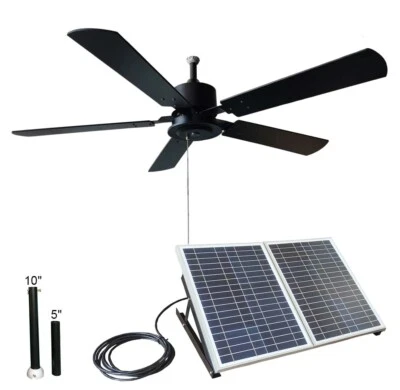 52" outdoor wooden solar ceiling fan 40W solar panel for porches patios gazebo - Image 1 of 4