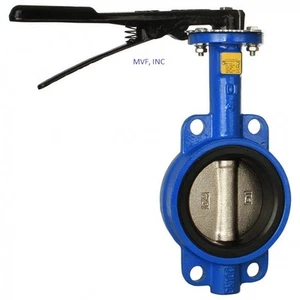 4" 200 WOG Wafer Butterfly Valve Ductile Iron Body Bronze Disc Buna-N Seal Lever - Picture 1 of 4