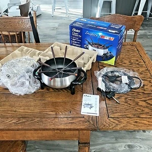 OSTER Inspire Collection 3 Quart Silver ELECTRIC FONDUE POT with Box & Forks - Picture 1 of 12