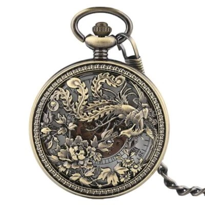 Copper Phoenix Men Women Automatic Mechanical Pocket Watch Roman Numbers Gifts - Image 1 of 4