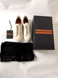 US7.5 EU40 Zegna Triple Stitch Deer Skin Off White Beige Preowned - Picture 1 of 15