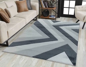 Valencia Zig Zag Small - Large Living Room Area Hand Carved Rugs - Grey/Black - Picture 1 of 5