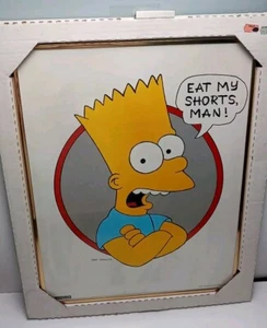 Vintage AUTHENTIC 1990 FRAMED Simpsons Poster Bart Eat My Shorts Man 20x16 RARE - Picture 1 of 10
