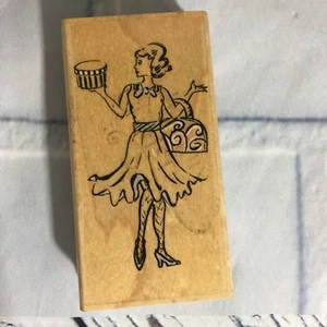 Stampabilities Wood Mounted Rubber Stamp Woman Shopping Card Making Craft (BB) - Picture 1 of 3