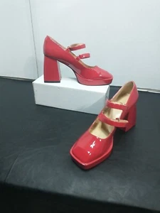 CHa CHa Woman's SZ 10 Dressy Red Mary Jane Chunky Heel Shoes  - Picture 1 of 11