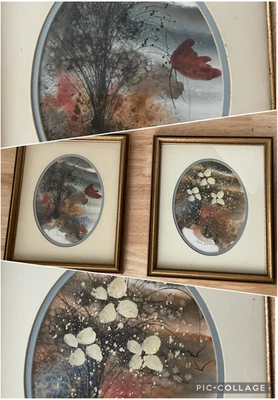 Оригинальная акварельная картина в рамке цветок птица дерево коричневый с подписью Donna Watson - Изображение 1 из 4