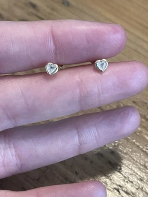 14k Yellow Gold Tiny White Topaz Heart Earrings - Image 1 of 4