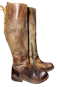 BED STU Boots Womens Size 7.5 Brown Leather Tall Cutout Goodyear Welt Lace Zip - Picture 1 of 11