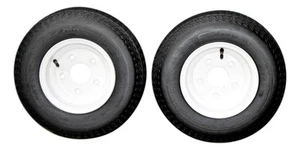 and Wheel Trailer Tires 480-8 4.80-8 4.80x8 4.8-8 with 8 White 5 Lug Rims Load R - Picture 1 of 6