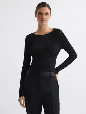 REISS Lenni Sheer Knitted Long Sleeve Jumper Top in Black Size M - Image 1 of 4