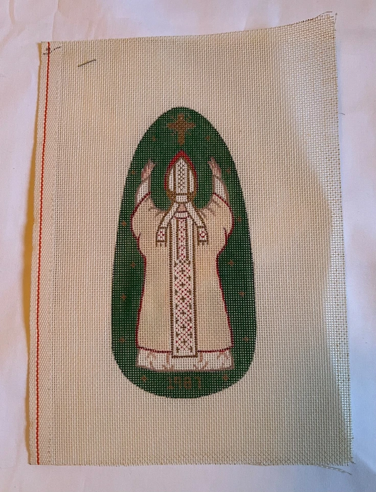 Handpainted Needlepoint Canvas: Catholic Clergy Christmas ornament new 15+ mesh - Image 1 of 3
