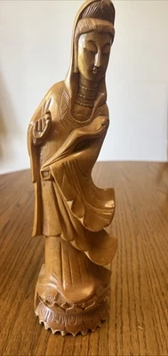 12”Kuan Yin Goddess of Mercy & Kindness Artisan Carved Camphor Wood Statue - Image 1 of 4
