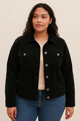 Style & Co Women's Plus Size XXL Black Corduroy Jacket Trucker Classic Y2K Style - Image 1 of 4