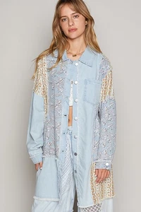 Neu POL Langarm Oversized Fit Denim Long Shirt Shacket leicht Small - Bild 1 von 6