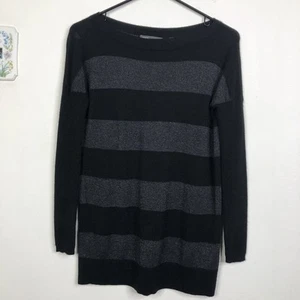 Vince Cashmere Blend Wide Stripe Boatneck Sweater Black Silver Metallic XS *FLAW - Picture 1 of 6