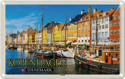 VIANMO Blechschild 20x30 cm Kopenhagen Dänemark Altstadt Boote Bildmotiv Reisemotiv Abe