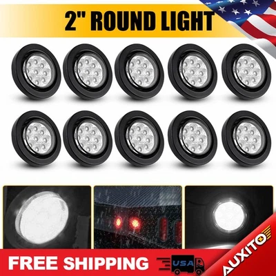 10 peças 2" reboque marcador redondo transparente 9LED ilhó de luz branca com para caminhão RV DOT - Imagem 1 de 4