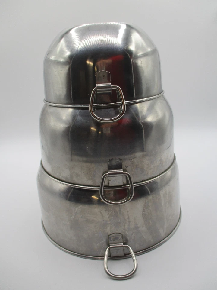 3 FARBERWARE STAINLESS MIXING BOWLS ~ NESTING WITH DOUBLE RING TABS - Image 1 of 4