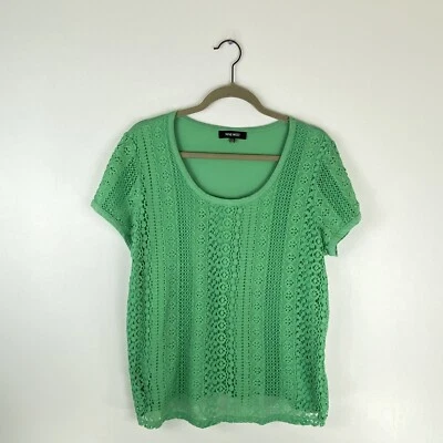 Nine West Womens 2XL Cap Sleeve Blouse Lace Crochet Overlay Scoop Neck Green - Image 1 of 4