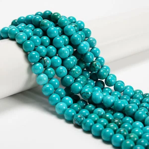 Blau Grün Türkis Glatt Rund Perlen Größe 6 mm 8 mm 10 mm 12 mm 15,5 Zoll Strang - Bild 1 von 3