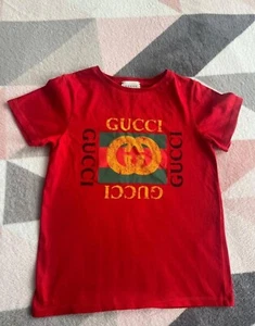 Gucci Kids 475740 X3G17 Boy's Size 8 Years Red Cotton T-shirt Logo For Children - Picture 1 of 3