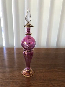 HAND BLOWN, ETCHED & PAINTED PERFUME BOTTLE - Picture 1 of 7