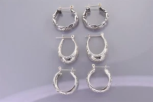 3 pares de pendientes de aro redondos ovalados 925 de plata esterlina enrollados - Imagen 1 de 5
