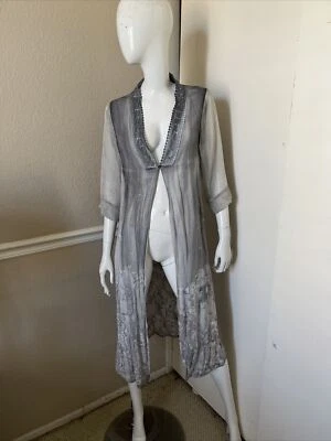 VINTAGE CONCEPT NWT! Blue/Gray Tie-Dye Silky Rayon Button Front Duster Sz M NEW! - Image 1 of 4