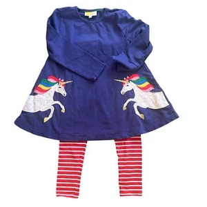 Mini boden unicorn tunic leggings outfit set red stripe starboard navy blue - Picture 1 of 7