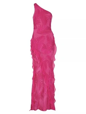 $695 Vestido MILLY Ryanna Un Hombro Volantes Gasa Devore 6 Rosa Palma Foto 1 de 4
