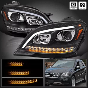Black Fit 2009-2011 Mercedes Benz W164 ML320 LED Sequential Projector Headlights - Picture 1 of 12