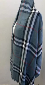 BURBERRY KLASSISCH GROSS BLAU GRAU KASCHMIR KARIERT NOVA KARIERT SEIDE VINTAGE WICKEL - Bild 1 von 13