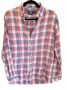 Vineyard Vines Whale Shirt Blue & Pink Plaid Long Sleeve Youth Size XL (18) - Picture 1 of 3