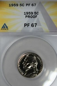 1959  .05   ANACS   PR 67    Jefferson Nickel, 5C Piece, 5 Cents - Picture 1 of 2