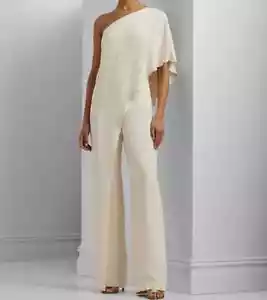LAUREN Ralph Lauren Cape Georgette 1-Shoulder Jumpsuit $265 Size 8 # 12B 2269 Bl - Picture 1 of 10