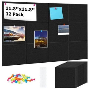 Black Cork Board Bulletin Board Pin Board Push Pins Felt Wall Tiles 12 Pack - Picture 1 of 7
