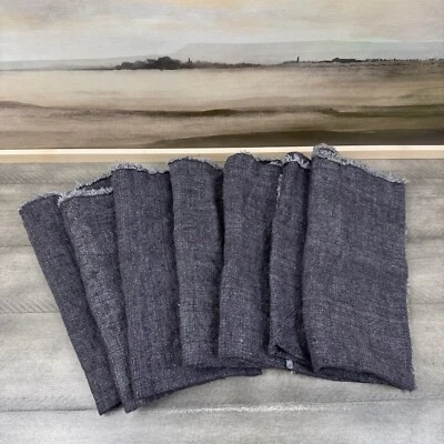 Pottery Barn Frayed Oversized Linen Napkins Set/7 Ebony Washed Read - Image 1 of 4