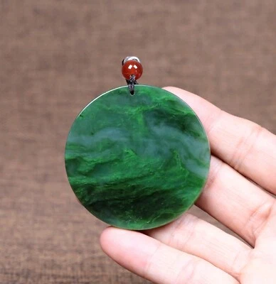 44G Certified 100% Natural Hetian  Jade Pendants~Amuletet 和田碧玉,平安无事八方来财玉佩，实物非常漂亮 - Image 1 of 4
