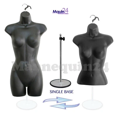 2 BLACK MANNEQUIN FEMALE DRESS FORMS - HIP & WAIST LONG SET +1 STAND +2 HANGERS  - Image 1 of 4