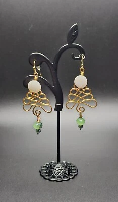 Pendientes Árbol Dorado con Botón y Cuentas Madreperla Vintage Foto 1 de 3