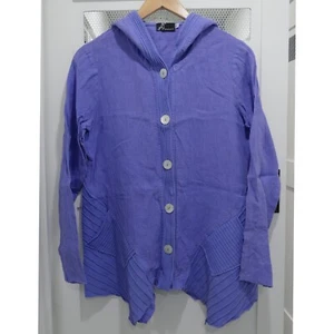 Fenini Periwinkle Shirt Jacket Shacket Button Ribbed Hood Oversized 100% Cotton - Picture 1 of 5