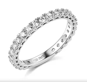 1.75 Ct Round 14k White Gold Created Diamond Eternity Pavé Wedding Band Ring - Picture 1 of 3