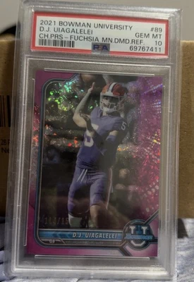 PSA 10 2021 Bowman University DJ Uiagalelei CH. PRS Fuchsia MN.DMD.REF 114/150 - Image 1 of 2