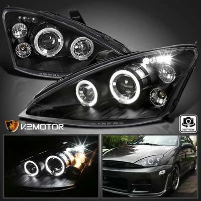 Black Fits 2000-2004 Ford Focus LED Halo Projector Headlights Lamps Left+Right - Imagem 1 de 4